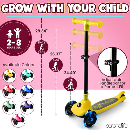 3-Wheel Kids Scooter, Foldable, LED Wheels, Lean-to-Steer, Yellow