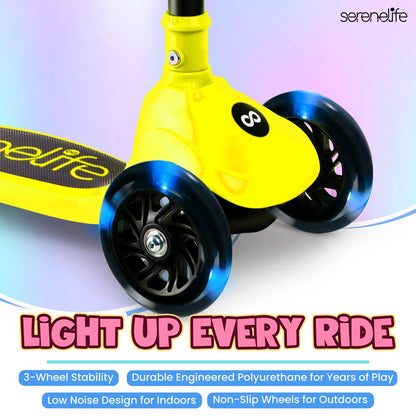 3-Wheel Kids Scooter, Foldable, LED Wheels, Lean-to-Steer, Yellow