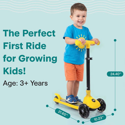 3-Wheel Kids Scooter, Foldable, LED Wheels, Lean-to-Steer, Yellow