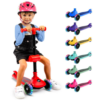 3-Wheel Kids Scooter, Foldable Seat, LED Wheels, Adjustable Handlebar, Red