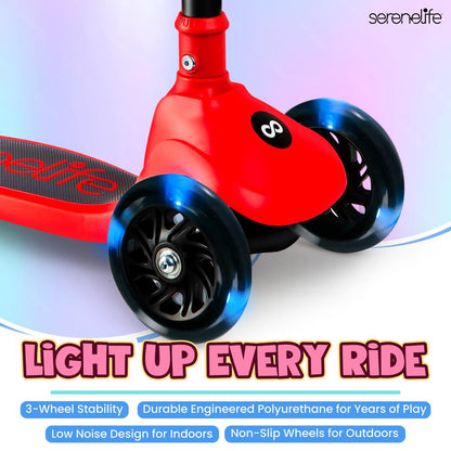 3-Wheel Kids Scooter, Foldable Seat, LED Wheels, Adjustable Handlebar, Red