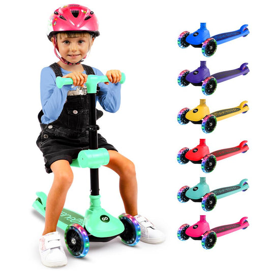 3-Wheel Kids Scooter, Foldable Seat, LED Wheels, Adjustable Handlebar, Mint Green