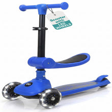 3-Wheel Kids Scooter, Foldable Seat, LED Wheels, Adjustable Handlebar, Blue