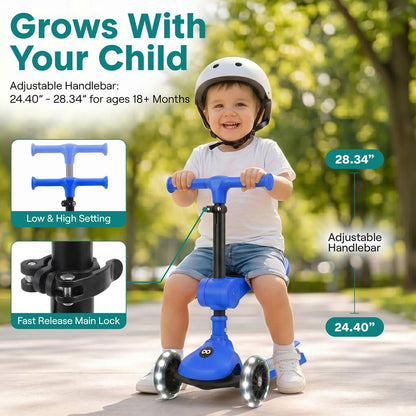 3-Wheel Foldable Kids Scooter - Child Toy Scooter With Built-In Led Wheel Lights, Foldable Seat, And Easy Maneuvering Lean-To-Steer Technology (Blue)