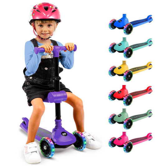 3-Wheel Kids Scooter, Foldable Seat, LED Wheels, Adjustable Handlebar, Purple