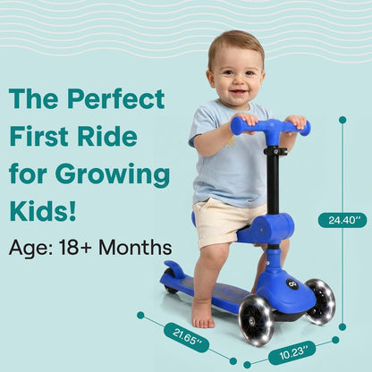 3-Wheel Foldable Kids Scooter - Child Toy Scooter With Built-In Led Wheel Lights, Foldable Seat, And Easy Maneuvering Lean-To-Steer Technology (Purple)