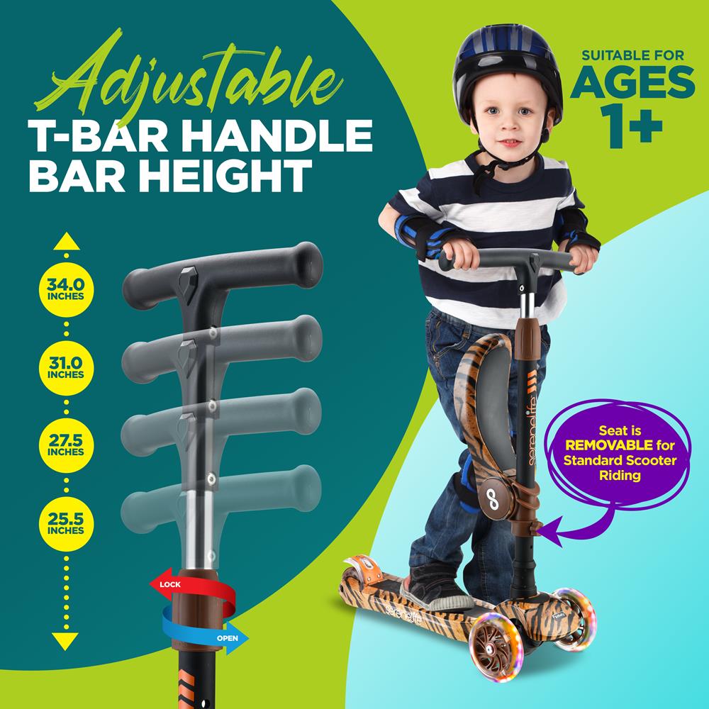 3-Wheel Kids Scooter, Sit/Stand, LED Wheels, Adjustable Height