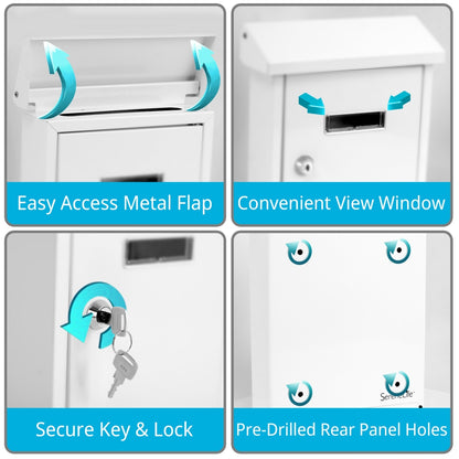 Weatherproof Wall Mount Mailbox, Secure Lock, Galvanized Steel