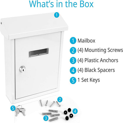 Weatherproof Wall Mount Mailbox, Secure Lock, Galvanized Steel