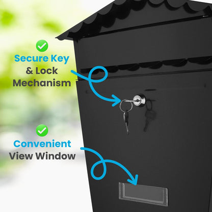 Wall Mount Locking Mailbox, Secure Key Lock, Galvanized Steel, Weatherproof