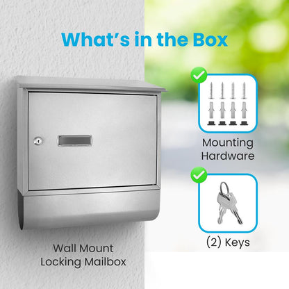 Wall Mount Locking Mailbox, Secure Key Lock Mechanism, Galvanized Steel, Weatherproof