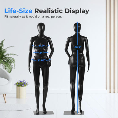 Female Mannequin Dress Form, Realistic Face, Flexible Limbs, 68.9"