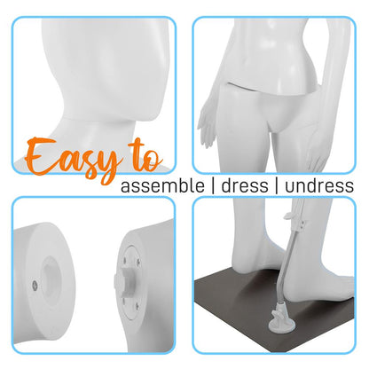 Female Mannequin Dress Form, Adjustable 360¬∞ Head, Durable PP, 68.9"