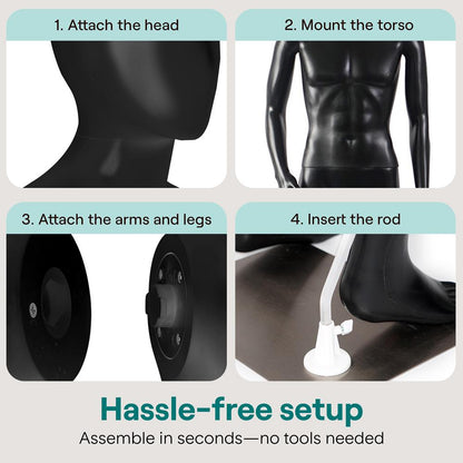 Male Mannequin 73" Adjustable Head Flexible Limbs Detachable Design