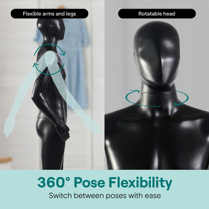 Male Mannequin 73" Adjustable Head Flexible Limbs Detachable Design