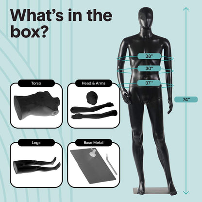Male Mannequin 73" Adjustable Head Flexible Limbs Detachable Design