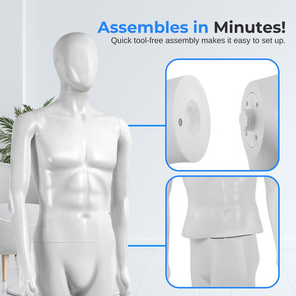 Male Mannequin Full Body Stand, Adjustable Limbs, Durable Metal Base