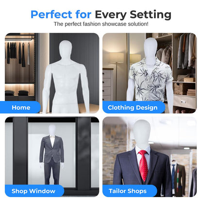 Male Mannequin Full Body Stand, Adjustable Limbs, Durable Metal Base