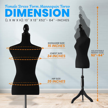 Female Mannequin Dress Form, Adjustable Stand, Foam Torso, Black – Pyle USA