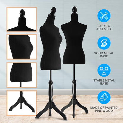 Female Mannequin Dress Form, Adjustable Stand, Foam Torso, Black