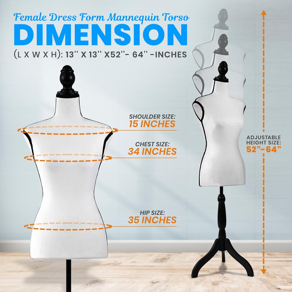 Female Dress Form Mannequin, Adjustable Height, Foam Torso, White Female Dress Form Mannequin, Adjustable Height, Foam Torso, White
