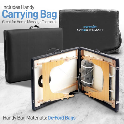 Portable Massage Table, Adjustable Wooden Frame, PU Leather, Ergonomic Headrest