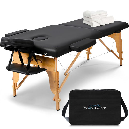 Portable Massage Table, Adjustable Folding Bed, PU Leather, 3 Sections