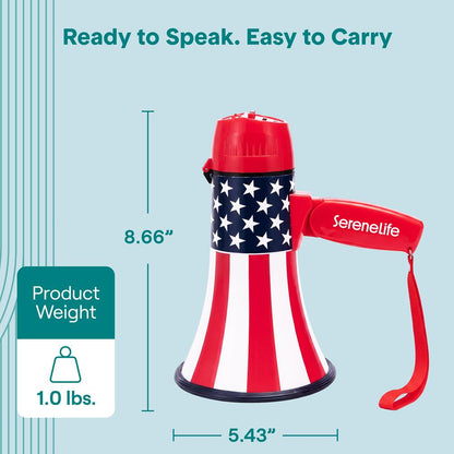 Serenelife 20W Rechargeable Megaphone With Mic, Music & Siren Modes, Usb-C Charging, Ergonomic Foldable Handle