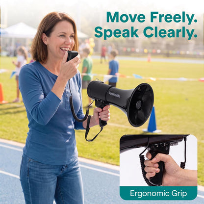 Serenelife 50W Rechargeable Megaphone With Wired Mic, Built-In Siren Modes, Aux, Usb-C Charging, Ergonomic Handle (Black)