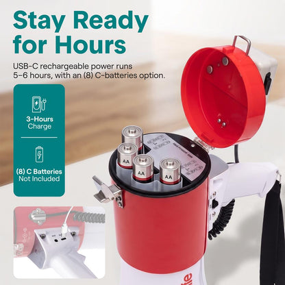 Serenelife 50W Rechargeable Megaphone With Wired Mic, Built-In Siren Modes, Aux, Usb-C Charging, Ergonomic Handle (Red)