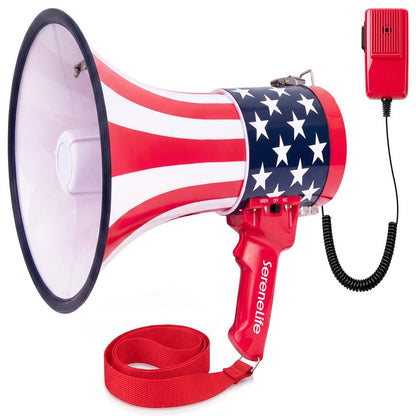 Serenelife 50W Rechargeable Megaphone With Wired Mic, Built-In Siren Modes, Aux, Usb-C Charging, Ergonomic Handle