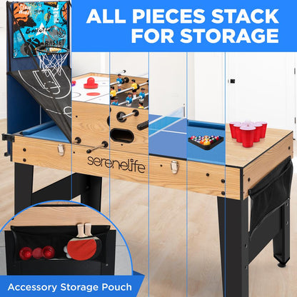 48" 6-in-1 Game Table, Space-Saving MDF, Indoor/Outdoor Use