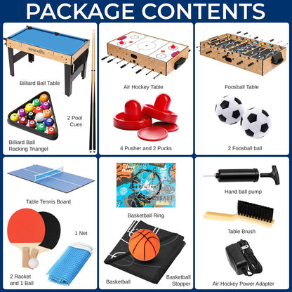 48" 6-in-1 Game Table, Space-Saving MDF, Indoor/Outdoor Use