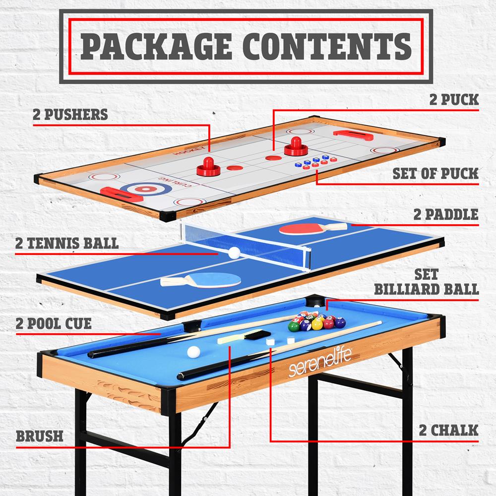 Table De Jeu 4 En 1 En Bois Teorema – Baby-foot, Ping-pong, Air Hockey, Billard – 96x86x68 Cm