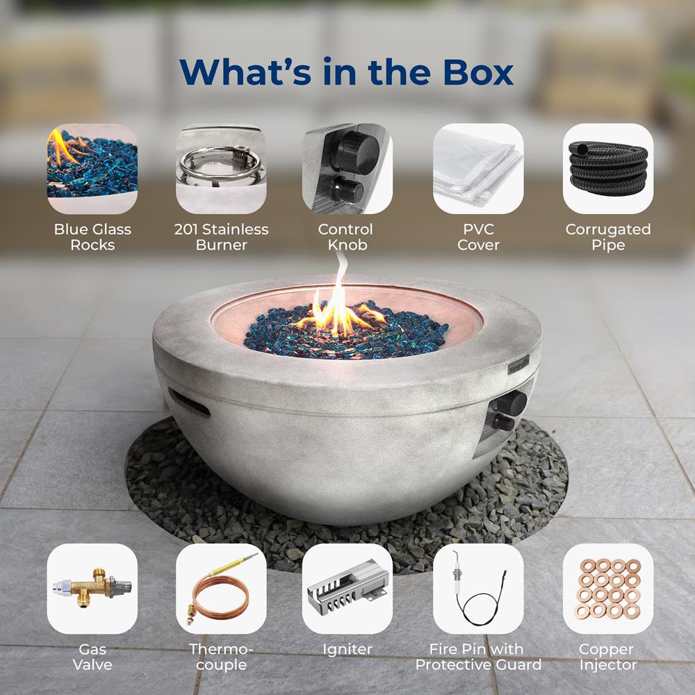 Outdoor Propane Fire Pit Table 40,000 BTU Weatherproof MGO Blue Glass