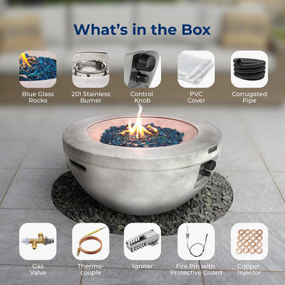 Outdoor Propane Fire Pit Table 40,000 BTU Weatherproof MGO Blue Glass