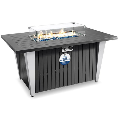 Outdoor Propane Fire Pit Table 50,000 BTU Weatherproof Glass Wind Guard