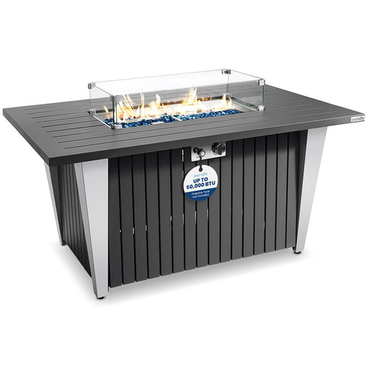 Outdoor Propane Fire Pit Table 50,000 BTU Weatherproof Glass Wind Guard