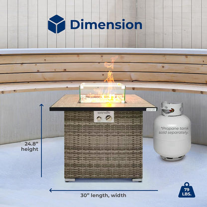 Outdoor Propane Fire Pit Table 50,000 BTU Wicker Tile Top Weatherproof
