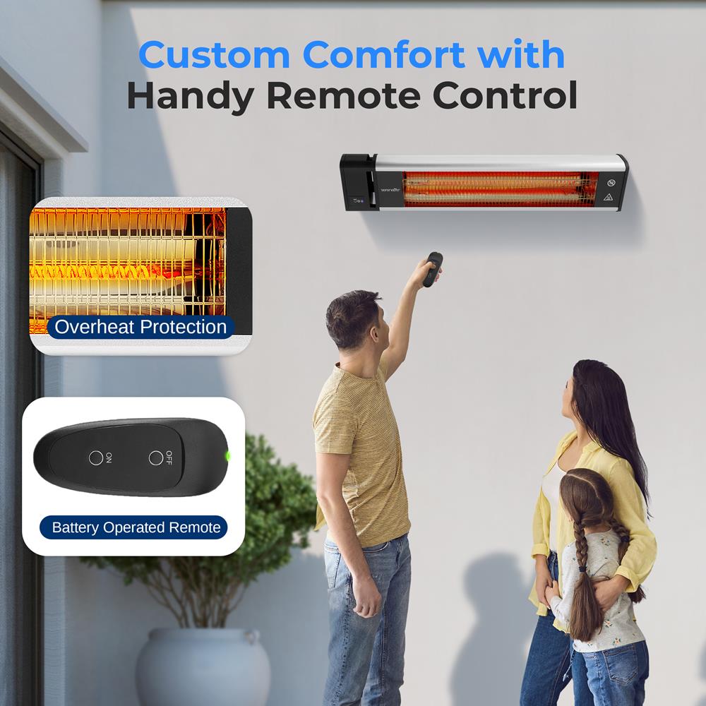 Infrared Patio Heater, Efficient 1500W, Aluminum, Remote Control - Thumbnail 2