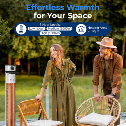1500W Outdoor Electric Patio Heater, Infrared Heat, Aluminum Reflector, Waterproof