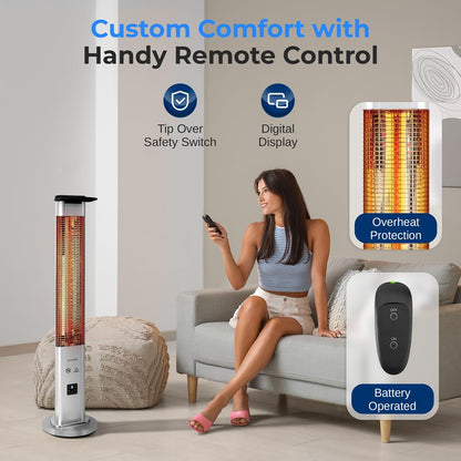 900W Outdoor Electric Patio Heater, Infrared Heat, Aluminum Reflector, Waterproof