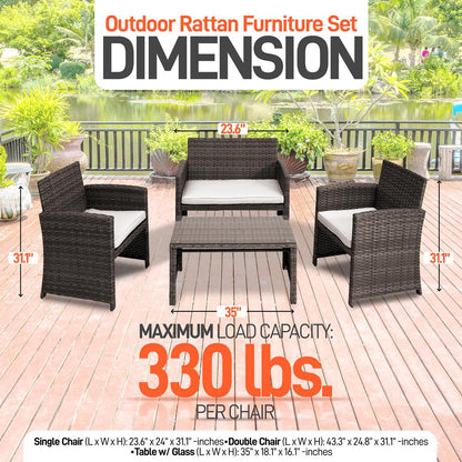 4-Piece Patio Set, Comfortable Cushions, Durable Rattan, Brown
