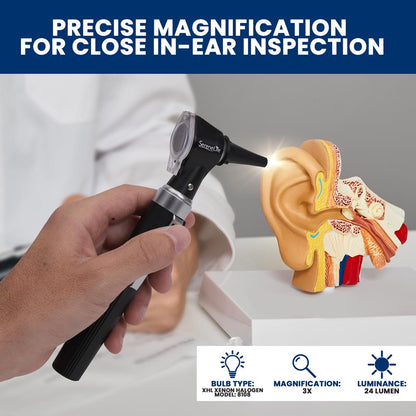 Fiber Optic Otoscope Ear Inspection Tool, 3X Magnification, LED Light