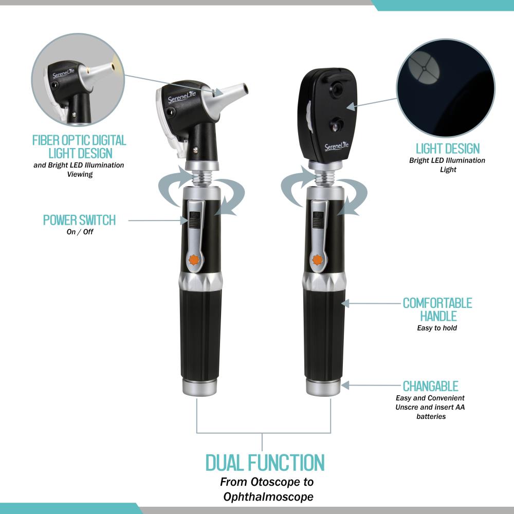 2-in-1 Ophthalmoscope & Otoscope Set, LED Light, Washable Tips