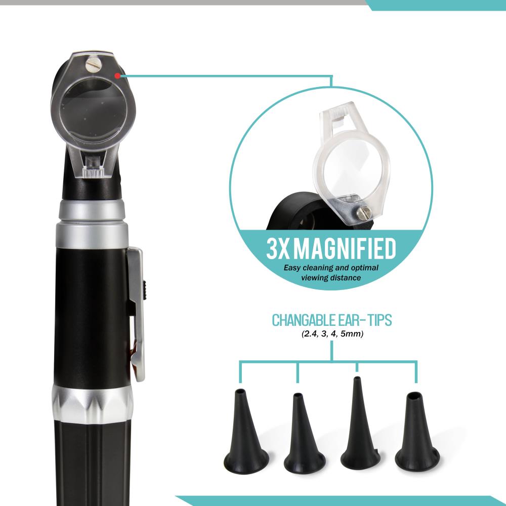 2-in-1 Ophthalmoscope & Otoscope Set, LED Light, Washable Tips