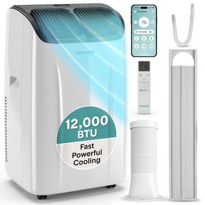 Serenelife Portable Air Conditioner With Wi-Fi Function - 12,000 Btu Cooling (Ashrae), Compact Unit With Dehumidifier & Fan Modes, Includes Window Mount Kit (Gray)