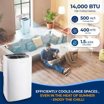 Portable Air Conditioner 14,000 BTU Efficient Cooling Dehumidifier White