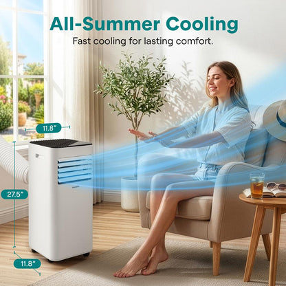 Portable Air Conditioner - 8000 Btu Cooling Capacity (Ashrae) Compact Home A/C Cooling Unit With Built-In Dehumidifier & Fan Modes, Includes Window Mount Kit (White)