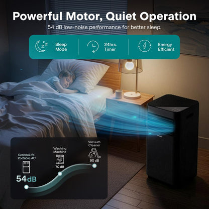 Portable Air Conditioner - 8000 Btu Cooling Capacity (Ashrae) Compact Home A/C Cooling Unit With Built-In Dehumidifier & Fan Modes, Includes Window Mount Kit (Black)